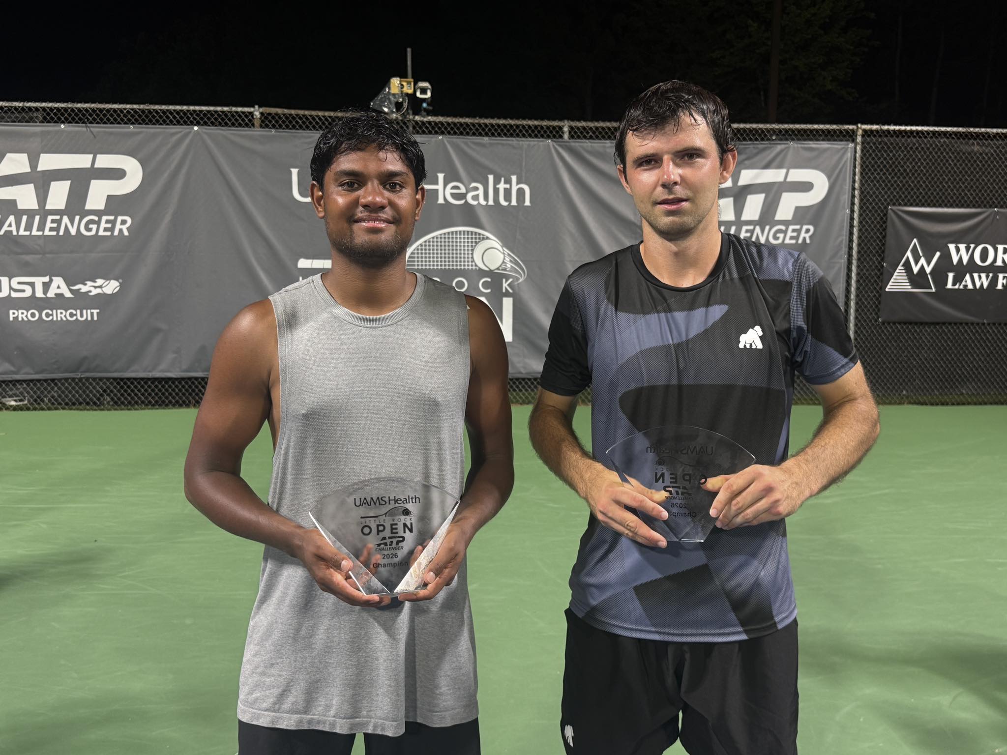 Doubles champions Pranav Kumar and Karl Poling at the 2026 UAMS Health Little Rock Open