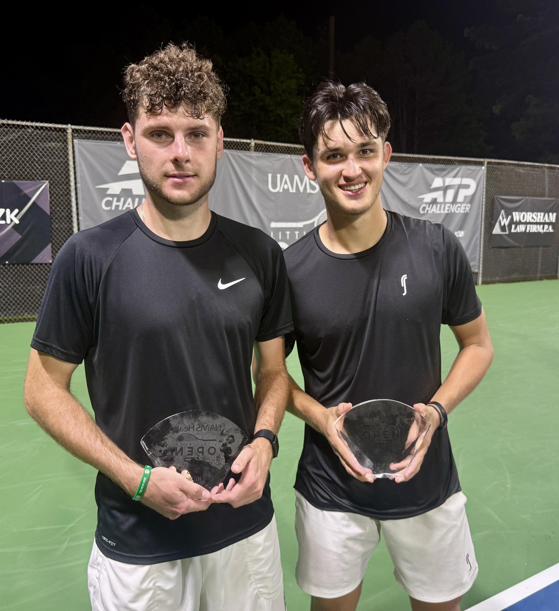 Razorback tennis players Jakub Vrba and Eric Padgham at the 2026 UAMS Health Little Rock Open